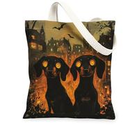 Borsa tote in tela per donne, Halloween gotico pipistrelli edifici Halloween nero lavabile riutilizzabile borsa della spesa idee per familiari, amici, colleghi, lettura amori, 33 x 38 cm