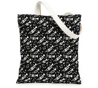 Borsa tote in tela per donne, musica moderna note musicali a pois nessuno nero lavabile riutilizzabile mercato tote bag idee, nero, 13x15 Inch