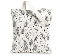 Borsa tote in tela per donne, natura minimalista luna stella nessuno nero lavabile riutilizzabile borsa della spesa idee per viaggi Wo, nero, 13x15 Inch