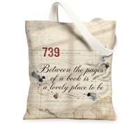 Borsa tote in tela per donne, pagine artistiche vintage floreali N/a beige, lavabile, riutilizzabile, estetica, per shopping, brunch parco, biblioteca, gite di un giorno, 33 x 38 cm