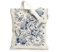 Borsa tote in tela per le donne, primavera botanica ortensia farfalla primavera blu navy lavabile riutilizzabile piccole borse tote Ide, Blu navy, 13x15 Inch