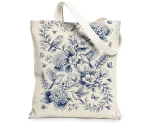 Borsa tote in tela per le donne, primavera botanica ortensia farfalla primavera blu navy lavabile riutilizzabile piccole borse tote Ide, Blu navy, 13x15 Inch
