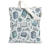 Borsa tote in tela per libri da donna, comoda, fantasiosa, con bicchieri, senza blu, lavabile, riutilizzabile, estetica, ideale per viaggi, lavoro, shopping, libreria, 33 x 38 cm
