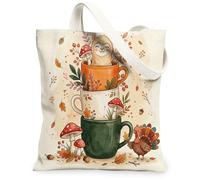 Borsa tote in tela per lo shopping con alpaca e lama del Ringraziamento, 33 x 38 cm, borsa a tracolla riutilizzabile per la spesa da donna, decorazione regalo con pittura autunnale