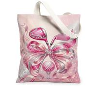 Borsa tote in tela per mazze da golf, da donna, chic ed elegante, con fiocco e cuori, nessuna pesca, lavabile, riutilizzabile, per shopping, brunch, parco, biblioteca, gite di un giorno, 33 x 38 cm