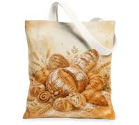 Borsa tote in tela per pane, rustica artistica pasticceria grano cottura beige piccola borsa tote 33 x 38 cm