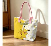 Borsa tote in tela Pokémon, design diviso a metà giallo e bianco, stampa Pikachu, borsa a spalla riutilizzabile per uso quotidiano, scuola, shopping e trasporto giornaliero FumettoOxford