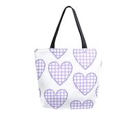 Borsa tote in tela Provenza cuore lavanda scozzese borsa da spiaggia donna fiori viola borsa a tracolla grande borsa riutilizzabile leggera per la spesa viaggi di generi alimentari