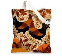 Borsa tote in tela rustica, motivo pollo rustico, borse per la spesa riutilizzabili, foglie autunnali, leggere e lavabili, borsa in tela per shopping, viaggi, picnic, 33 x 38 cm