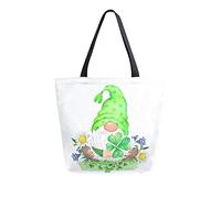 Borsa tote in tela Simpatico gnomo Borsa da spiaggia per donna Cappello verde con una foglia di trifoglio Gnomo divertente Gnomo carino trifoglio per una buona borsa a tracolla Borsa grande