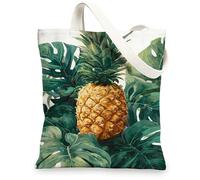 Borsa tote in tela tropicale con stampa di foglie di ananas, ecologiche, riutilizzabili, moderne, chic, leggere, lavabili, per palestra, viaggi, spiaggia, 33 x 38 cm