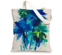 Borsa tote in tela tropicale, design artistico con foglie di palma, borse per la spesa riutilizzabili, ecologiche, leggere, lavabili, per viaggi, spiaggia, picnic, 33 x 38 cm