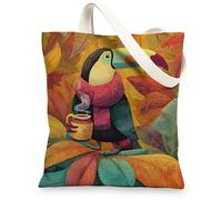 Borsa tote in tela tropicale, motivo foglia di uccello, borse riutilizzabili, artistiche, leggere e lavabili, borse a tracolla per viaggi, Colorato, 13x15 Inch
