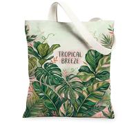Borsa tote in tela tropicale per donne, estate botanica brezza foglie estate verde lavabile riutilizzabile borsa della spesa idee per fuori, Verde, 13x15 Inch