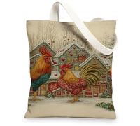 Borsa tote in tela vintage a forma di gallo, borsa per la spesa riutilizzabile in stile rustico in stile rustico, leggera e lavabile, tracolla in tela F, Beige, 13x15 Inch