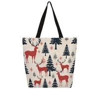 Borsa tote in tela vintage alce cervo albero di Natale shopping bag scuola tela borse a tracolla donna uomo moda borsa