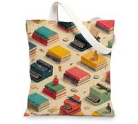 Borsa tote in tela vintage con macchina da scrivere, multi-motivo, riutilizzabile, con tracolla, leggera, lavabile, per palestra, viaggi, spiaggia, picnic, 33 x 38 cm