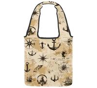 Borsa tote in tela vintage con simboli nautici ancore, per donne, riutilizzabile, lavabile ed ecologica, Multicolore 01, 14.1x14.9in/36x38cm
