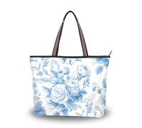Borsa tote in tessuto di seta con cerniera simpatica borsa da donna per ballo di fine anno, fidanzamento, cocktail party, matrimonio (rose blu minimaliste) L
