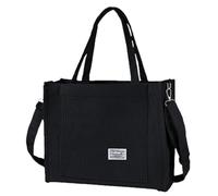 Borsa tote in velluto a coste con cerniera,scomparti di Grande Capacità Borsa a Spalla per Shopping Lavoro Scuola Viaggi Uso Quotidiano Bianco