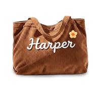 Borsa Tote in Velluto a Coste Personalizzata da Donna Borsa a Tracolla Grande con Nome Personalizzato e Cerniera Fiore All'uncinetto 3D, Regali Personalizzati per la Festa Della Mamma e i Compleanni