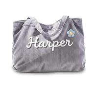 Borsa Tote in Velluto a Coste Personalizzata da Donna Borsa a Tracolla Grande con Nome Personalizzato e Cerniera Fiore All'uncinetto 3D, Regali Personalizzati per la Festa Della Mamma e i Compleanni