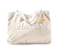 Borsa Tote in Velluto a Coste Personalizzata da Donna Borsa a Tracolla Grande con Nome Personalizzato e Cerniera Fiore All'uncinetto 3D, Regali Personalizzati per la Festa Della Mamma e i Compleanni