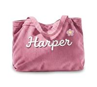 Borsa Tote in Velluto a Coste Personalizzata da Donna Borsa a Tracolla Grande con Nome Personalizzato e Cerniera Fiore All'uncinetto 3D, Regali Personalizzati per la Festa Della Mamma e i Compleanni