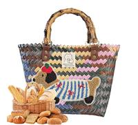 Borsa Tote Intrecciata per Spiaggia | Borsa Shopping In Paglia Con Motivo Bassotto,Borsetta Per Shopping Intrecciata A Cesto Per Lavoro Viaggio All Aperto Picnic Matrimonio Compleanno Quotidiano