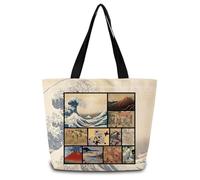Borsa Tote Katsushika Hokusai Japanese Painting Ukiyoe The Great Wave Borsa Da Spiaggia Con Manici Lavabile Borsone Da Viaggio, Per Spiaggia, Donna, Shopping, 50x40cm