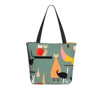 Borsa Tote Mid-Century Modern Art Cats Grande Borsa A Tracolla In Tela Lavabile Con Manici Borsone Da Viaggio, Per Yoga, Spiaggia, Quotidiano Vita, 50x40cm