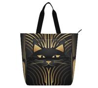 Borsa tote nera in stile egiziano con motivo gatto semplice per bambini, borsa per libri di pianoforte, per bambini e adulti, leggera, borsa a tracolla con cerniera, per scuola, lavoro, viaggi