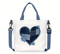 Borsa Tote Patchwork Denim a Forma di Cuore - , e Adattabile per l'Uso o Come Regalo Attento