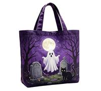 Borsa tote patchwork fantasma di Halloween con stampa floreale zucca | Design in poliestere con due maniglie per il trasporto, un corpo morbido e le opere d'arte stagionali raffigurate definiscono