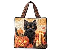 Borsa tote patchwork fantasma di Halloween con stampa floreale zucca | Design in poliestere con due maniglie per il trasporto, un corpo morbido e le opere d'arte stagionali raffigurate definiscono