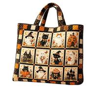 Borsa tote patchwork fantasma di Halloween con stampa floreale zucca | Design in poliestere con due maniglie per il trasporto, un corpo morbido e le opere d'arte stagionali raffigurate definiscono