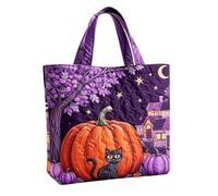 Borsa tote patchwork fantasma di Halloween con stampa floreale zucca | Design in poliestere con due maniglie per il trasporto, un corpo morbido e le opere d'arte stagionali raffigurate definiscono
