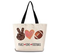 Borsa Tote Peace Love Football American Football-Themed Borsa Donna Tote In Tela Grande Capacità Casuale Borsone Da Viaggio, Per Yoga, Quotidiano Vita, Scuola, 50x40cm