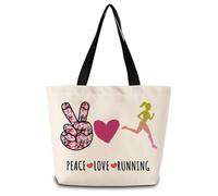 Borsa Tote Peace Love Running-Themed Borsa A Mano Riutilizzabile Grande Capacità Borsone Da Viaggio, Per Donna, Shopping, Yoga, 50x40cm