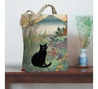 Borsa tote per amanti dei gatti, con fragole, da spiaggia, per la spesa, idea regalo per mamma e gatto