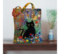 Borsa tote per amanti dei gatti, con fragole, da spiaggia, per la spesa, idea regalo per mamma e gatto