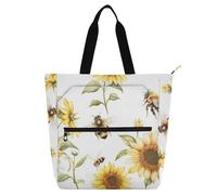 Borsa tote per bambini con api e girasoli carini cartoni animati per bambini donne uomini robusta resistente riutilizzabile biblioteca borsa della spesa per scuola e tempo di gioco arcobaleno