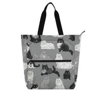 Borsa tote per bambini con gatti safari norvegesi in stile cartone animato, borsa tote per bambini, studenti, adulti, impermeabile, per biblioteca, libri, shopping, università, spiaggia, arcobaleno