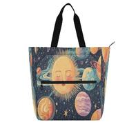 Borsa tote per bambini con illustrazione del sistema solare dai dettagli vivaci e dettagliati, per bambini, ragazzi e ragazze, robusta borsa tote con tasche interne, per scuola, shopping, spiaggia