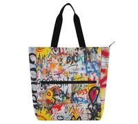 Borsa tote per bambini con lettere graffiti arte pianoforte borsa per libri per ragazzi ragazze donne, gotica leggera biblioteca borsa a tracolla con cerniera per scuola, lavoro, viaggi, forniture