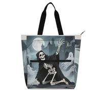 Borsa tote per bambini con scheletro del castello mago del castello, per ragazzi, ragazze, adulti, grande, riutilizzabile, con tasche con cerniera, per scuola e tempo di gioco