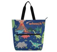 Borsa tote per bambini con simpatico dinosauro blu navy vulcano borsa per libri di pianoforte per bambini adulti robusta borsa a tracolla con cerniera per università shopping spiaggia