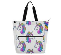 Borsa tote per bambini con unicorni arcobaleno bianchi cartoni animati per ragazzi ragazze donne grande tote bag riutilizzabile borsa della spesa con cerniera per la scuola shopping drogheria