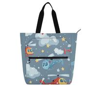 Borsa tote per bambini, motivo: elicottero e stelle, nuvola, argento, cartone animato, per bambini, donne, uomini, gotico, robusto, per ragazze, borsa per la spesa, borsa per la spesa, borsa per la