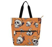 Borsa tote per bambini, motivo: teschi, pirata, arancione scarlatto, borsa per libri e pianoforte, per bambini, donne, uomini, gotica, impermeabile, borsa per la spesa, borsa da spiaggia, con tasche